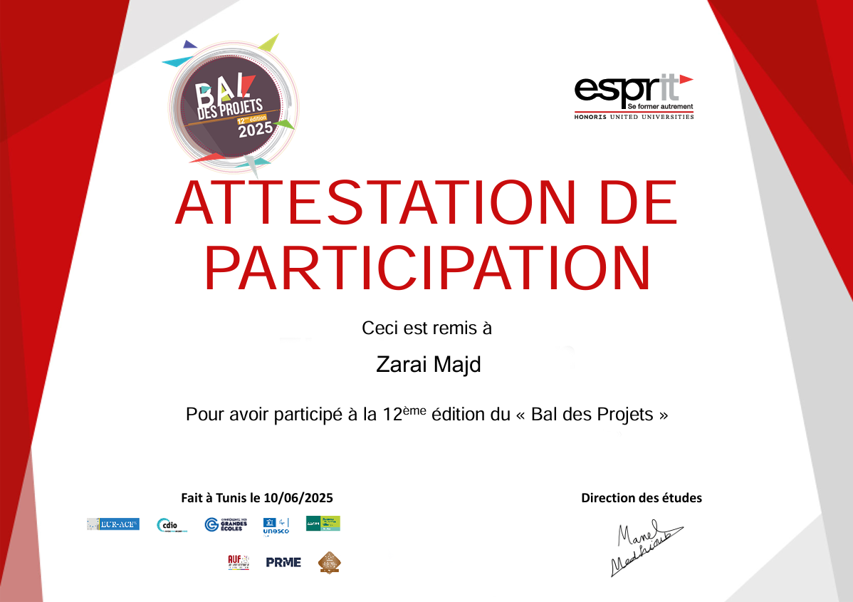 Bal des Projets – Participation Certificate